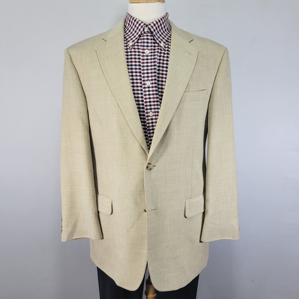 Stafford Men's Sport Coat Blazer Two Button Beige Polyester Blend Size 42R